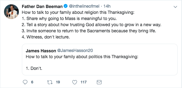 Fr Dan Beeman thanksgiving tweet
